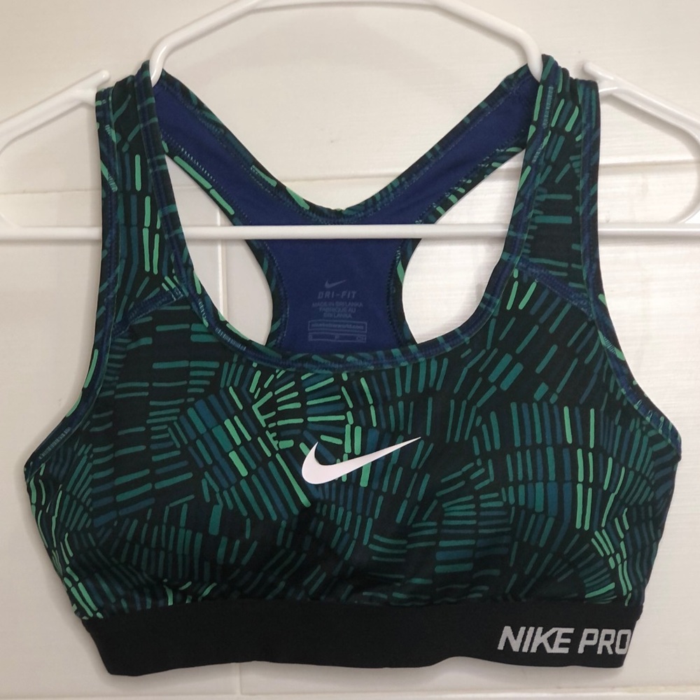 NIKE PRO S Blue/ Green Patterned Sport Bra